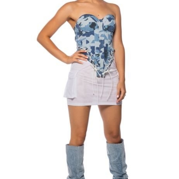 Mini skirt white DOUBLE MESH CARGO SKIRT - Picture 9 of 13